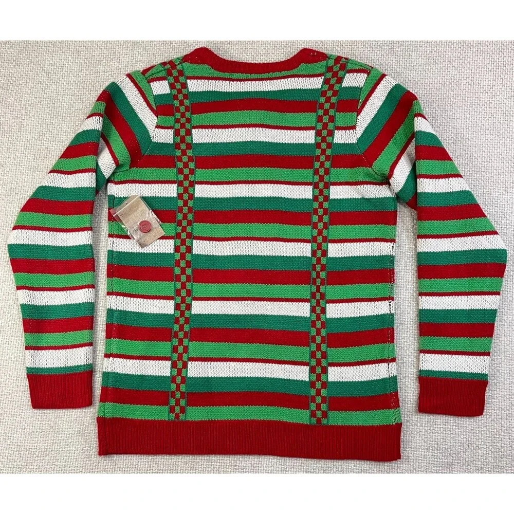 New Ugly Christmas Sweater Men's M Tie Suspenders Striped Unisex Holiday Party